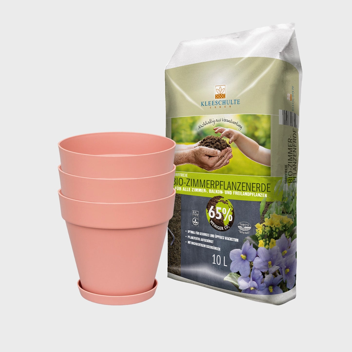 3er Set Elho Loft Pflanzkübel mit Untersetzer 20cm mit Erde