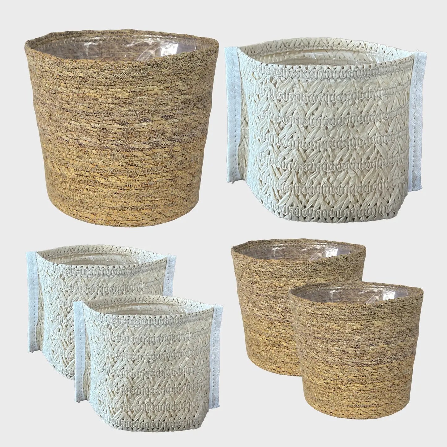 6er Übertopfset 2L 4S Beige Seegras Natur