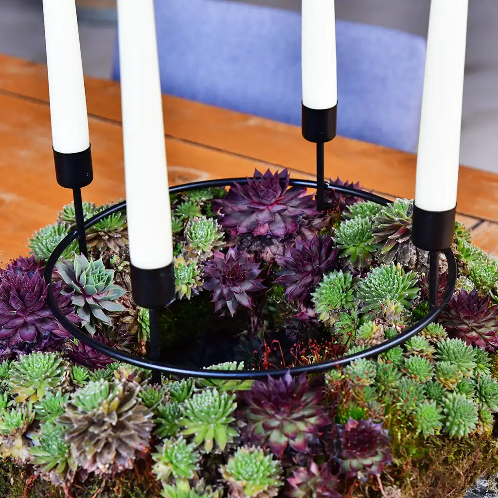 Kerzenhalter Ring Adventskranz 25cm Schwarz mit Kerzen