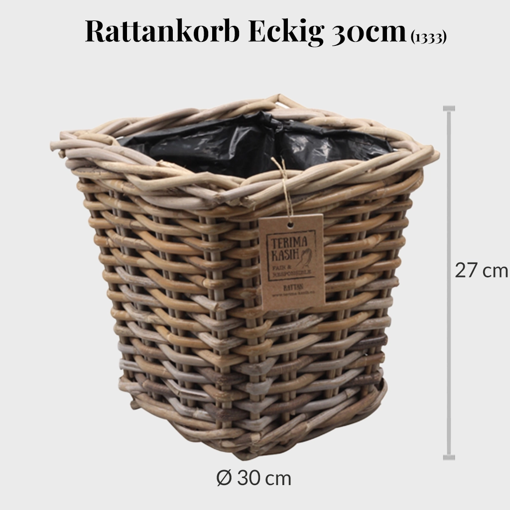 Rattankorb Eckig 30cm mit Erde