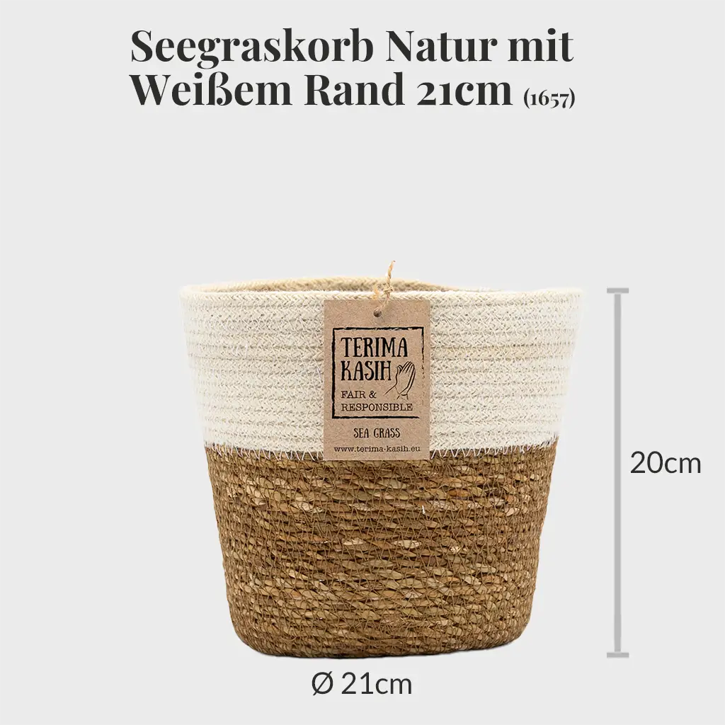 Seegraskorb Natur mit Weißem Rand 21cm mit Lichterkette 40LED