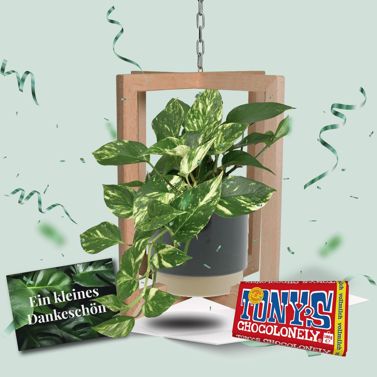 Geschenkset Holzhänger mit Efeutute