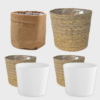 6er Übertopfset 2L 4S Weiß-Natur