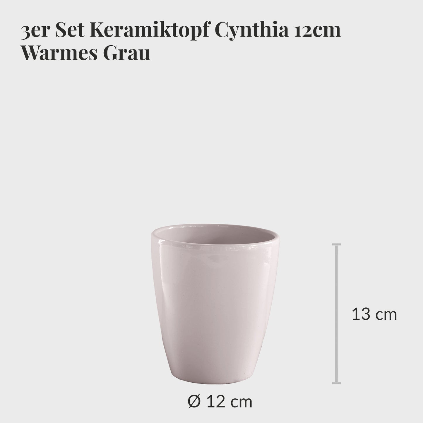 3er Set Keramiktopf Cynthia 12cm Warmes Grau