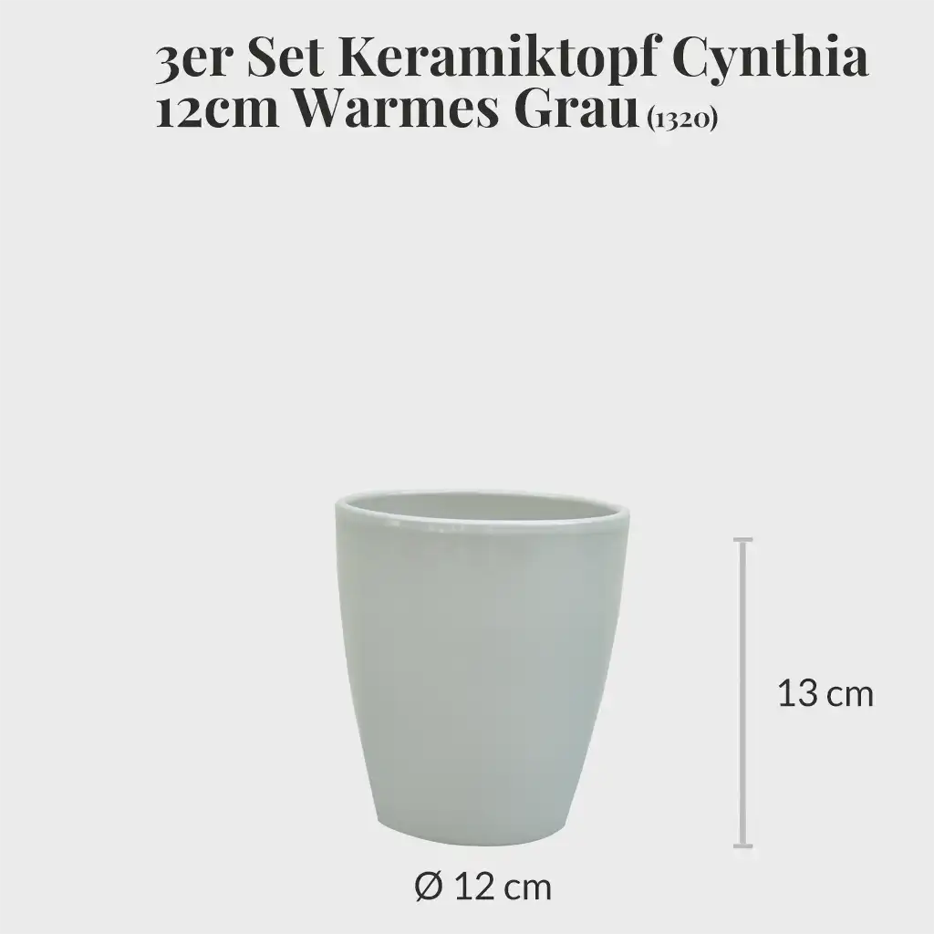 3er Set Keramiktopf Cynthia 12cm Warmes Grau