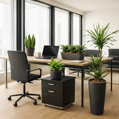 Bürobegrünung mit Hydrokultur Pflanzen in Klassik Übertöpfen