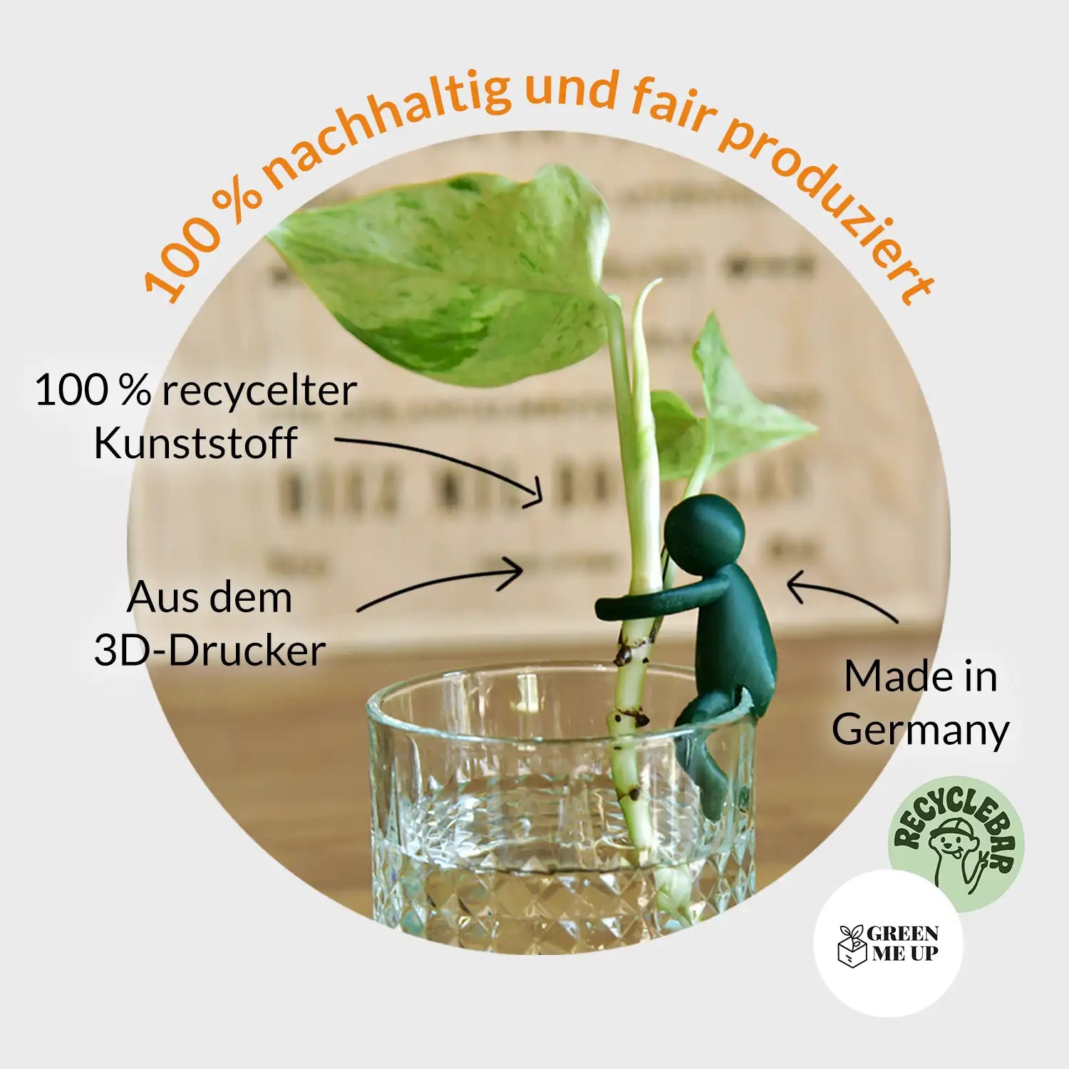 Green Me Up Buddy, eine nachhaltige 3D-gedruckte Pflanzenstütze aus recyceltem Kunststoff