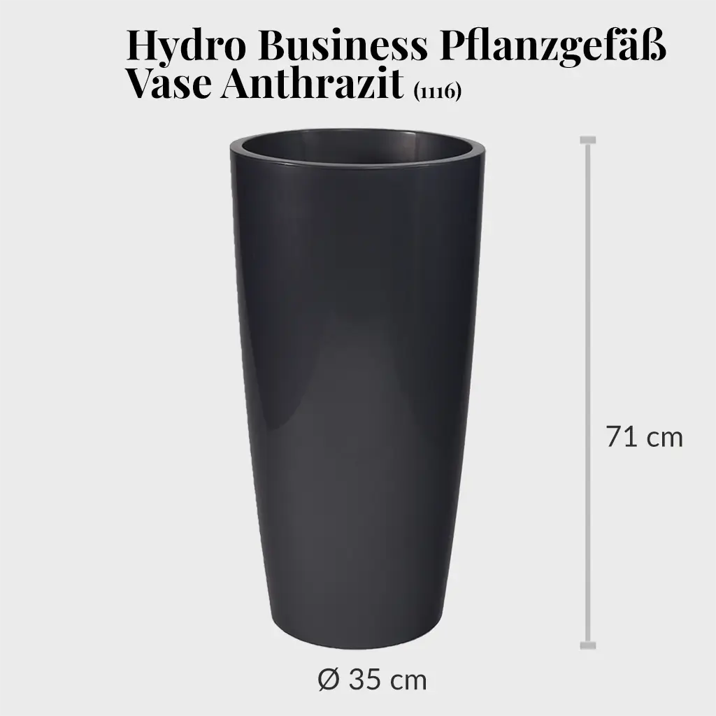 Vase aus Kunststoff in Anthrazit zur Bepflanzung mit Hydrokulturpflanzen