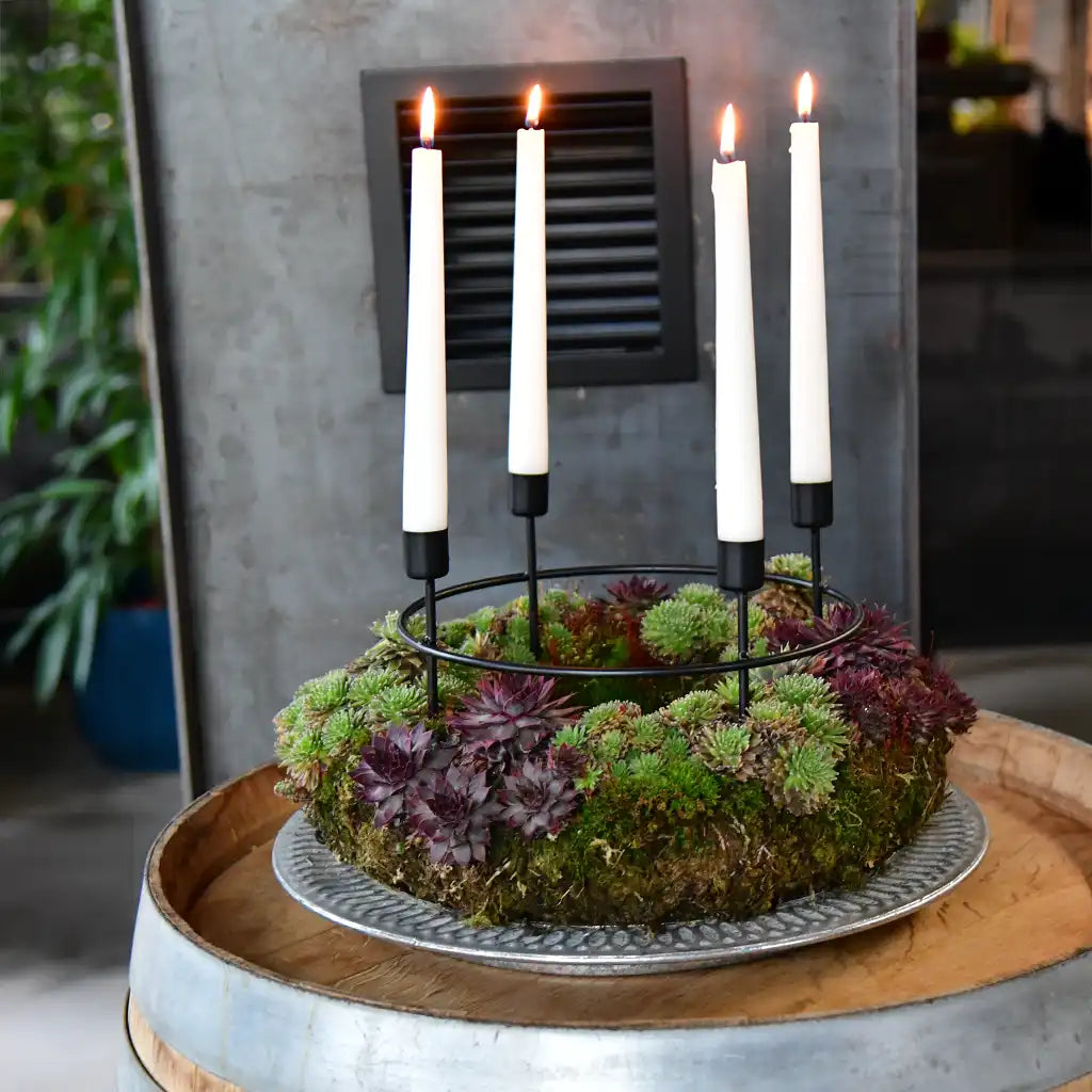 Kerzenhalter Ring Adventskranz 25cm Schwarz mit Kerzen