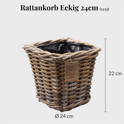 Rattankorb Eckig für Balkonpflanzen um einpflanzen 24cm 