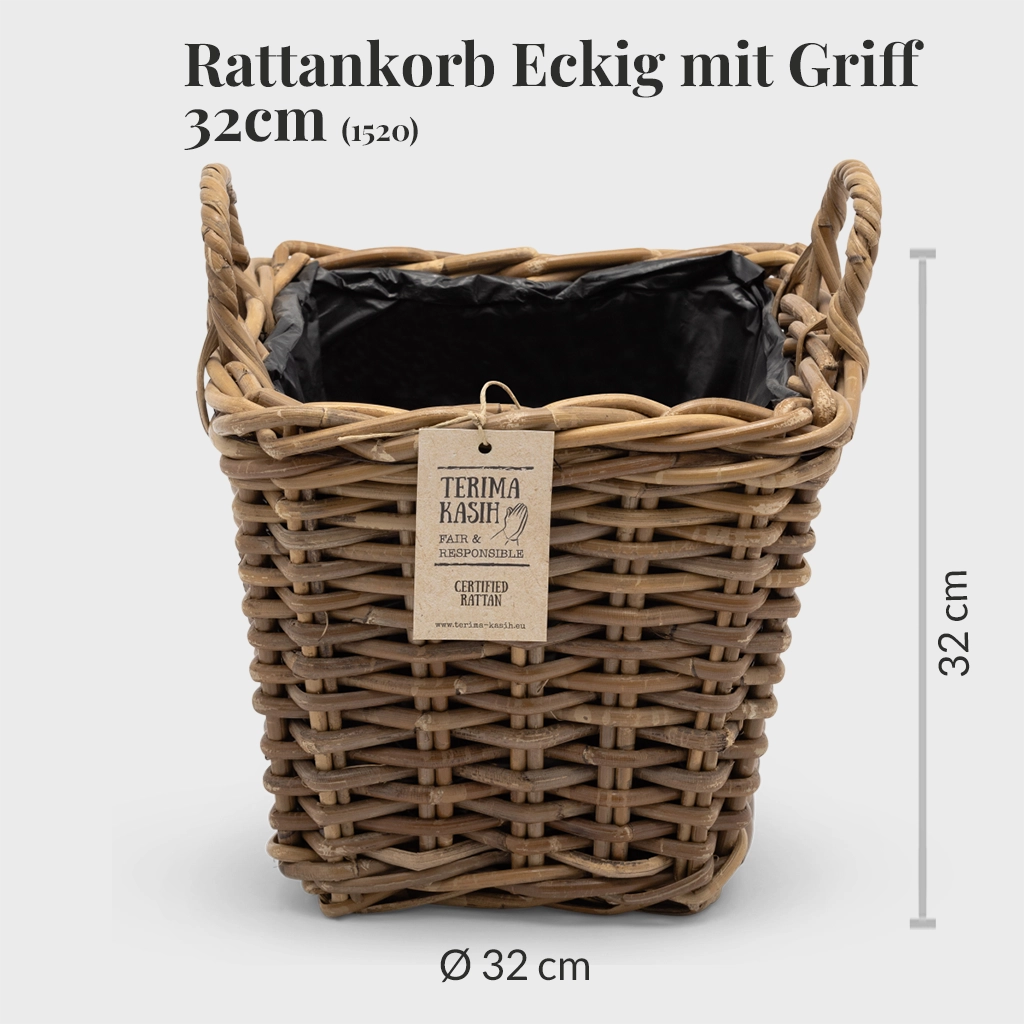 Rattankorb Eckig mit Griff 32cm