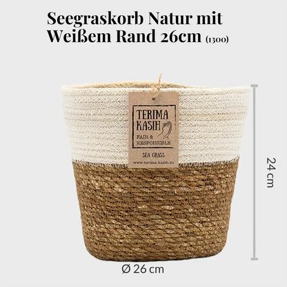 Übertopf aus Seegras mit breitem weißen Rand 26cm Durchmesser