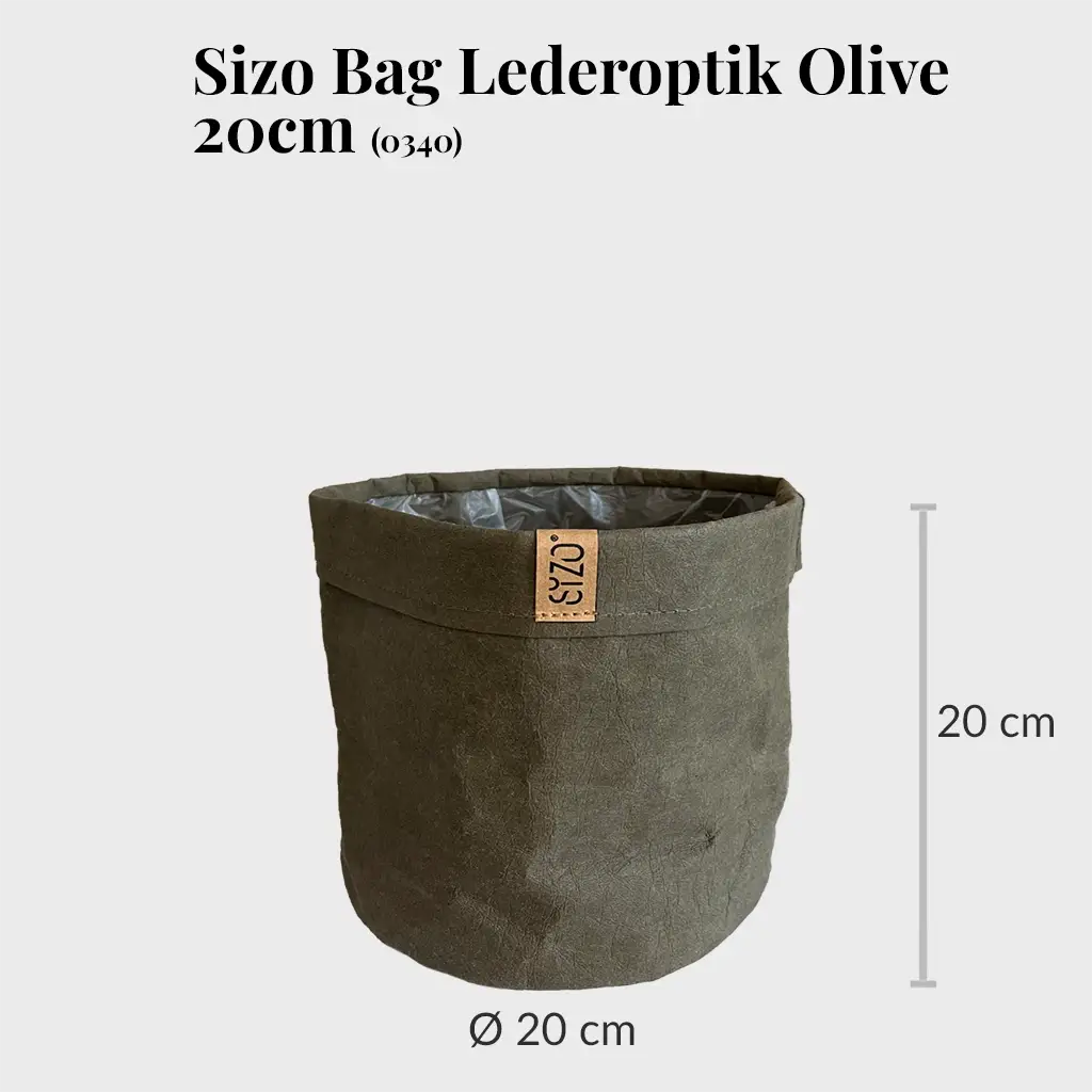 Übertopf Sizo Bag aus Papier in Lederoptik Olive