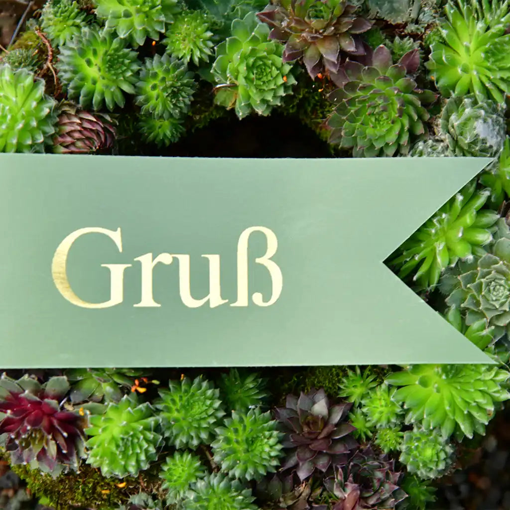 Schleife für den Trauerkranz in grün mit goldener Schrift