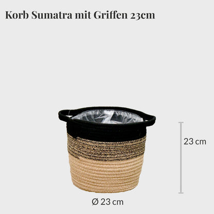 Bastkorb mit Griffen Natur-Schwarz 23cm mit Hydroeinsatz